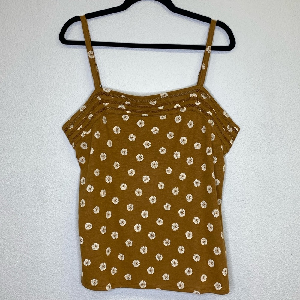 Market & Spruce Linen Blend Brown and Cream Floral Tank Size XL NWT